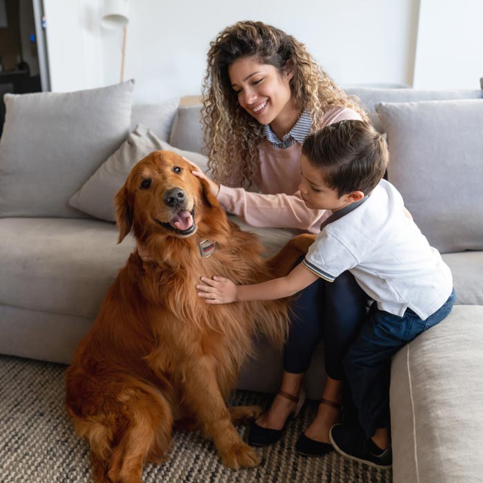 mother and son with dog